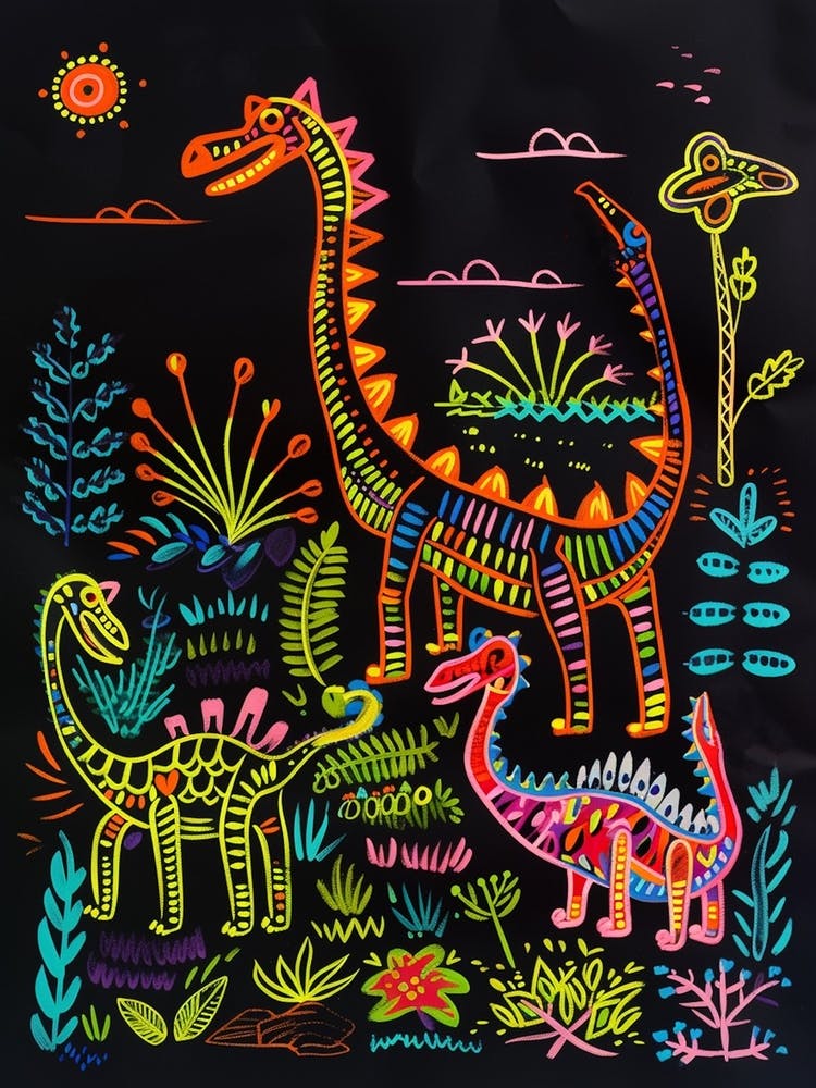 Abstract Neon Dinosaur Lines 2