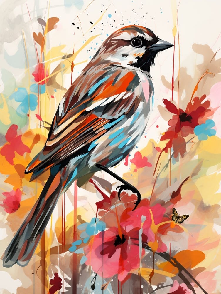 Bird Painting Collage Sparrow 1