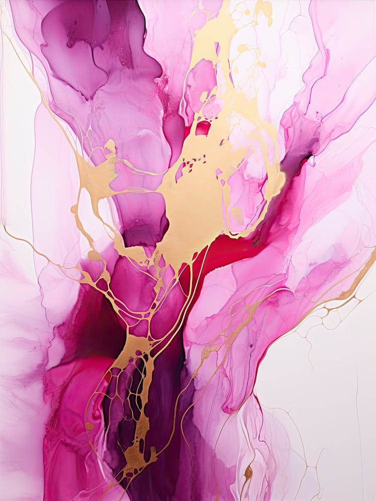 Pink, White, Gold Flow Asbtract Painting 1