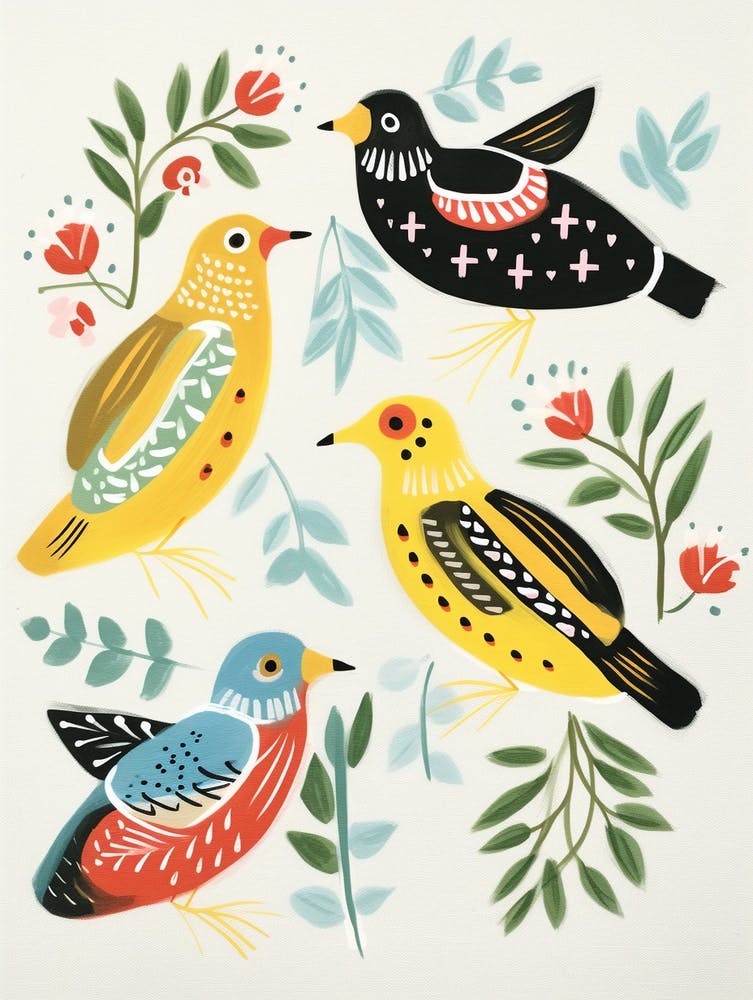 Folk Style Bird Painting Yellowhammer 2