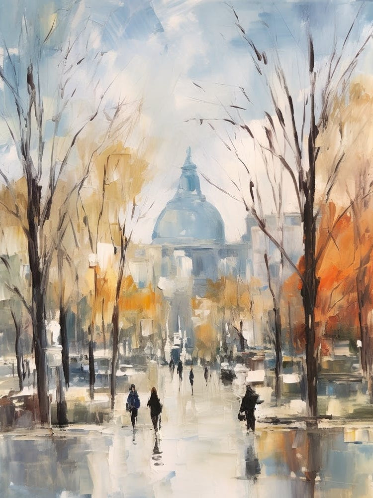 Winter City Park Painting El Retiro Park Madrid Spain 1