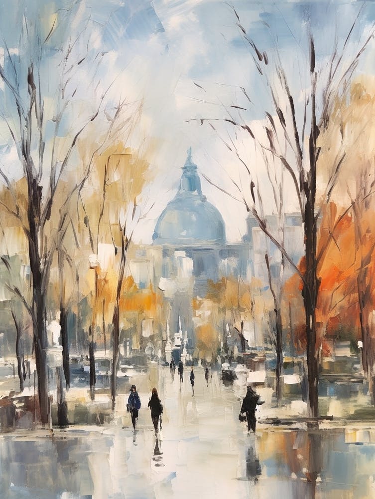 Winter City Park Painting El Retiro Park Madrid Spain 1