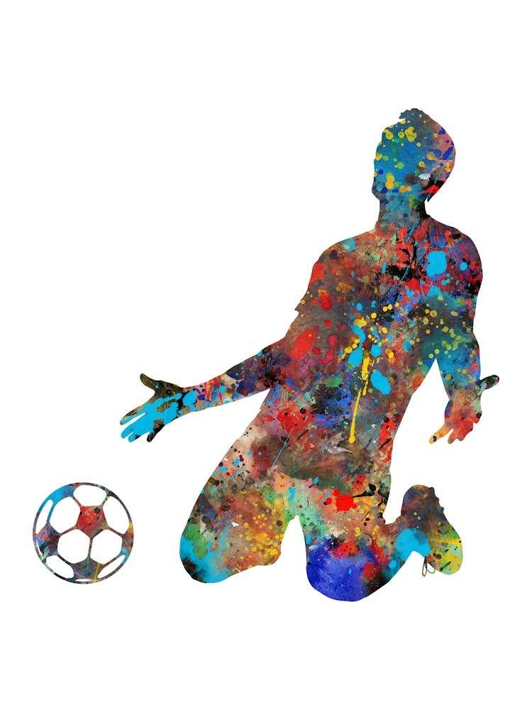 Male Soccer Player Watercolor Football 1