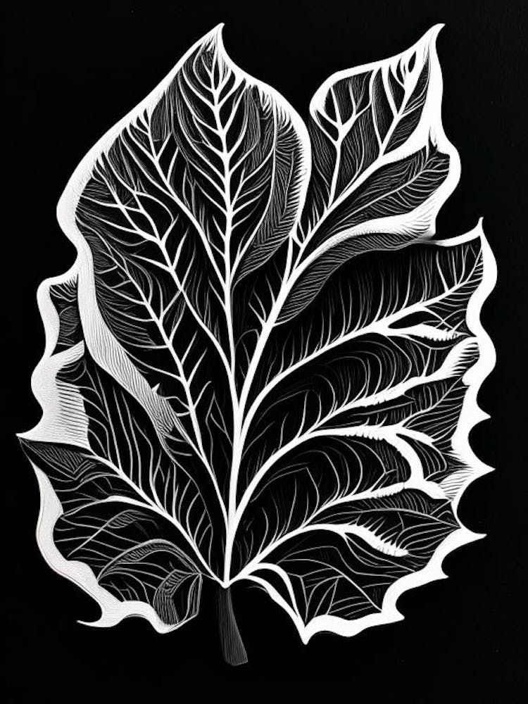Plum Leaf Linocut 4