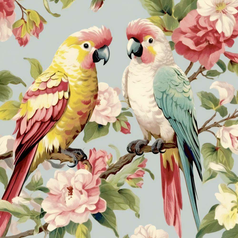 Aidyrose Parrot And Cockatiel With Flowers Vintage Painterly St 77ecbdf3 E2ad 4810 B107 D29108d6770a 045614