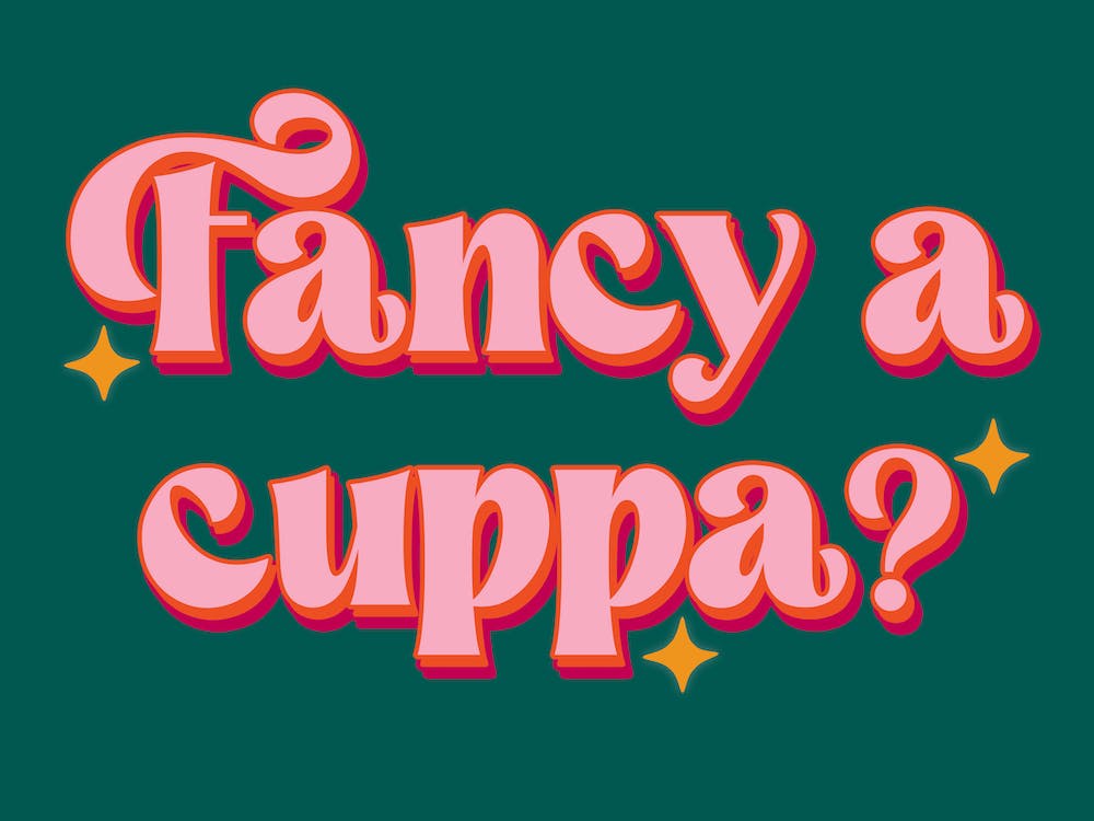 Fancy A Cuppa Green Pink Kitchen Tea Print