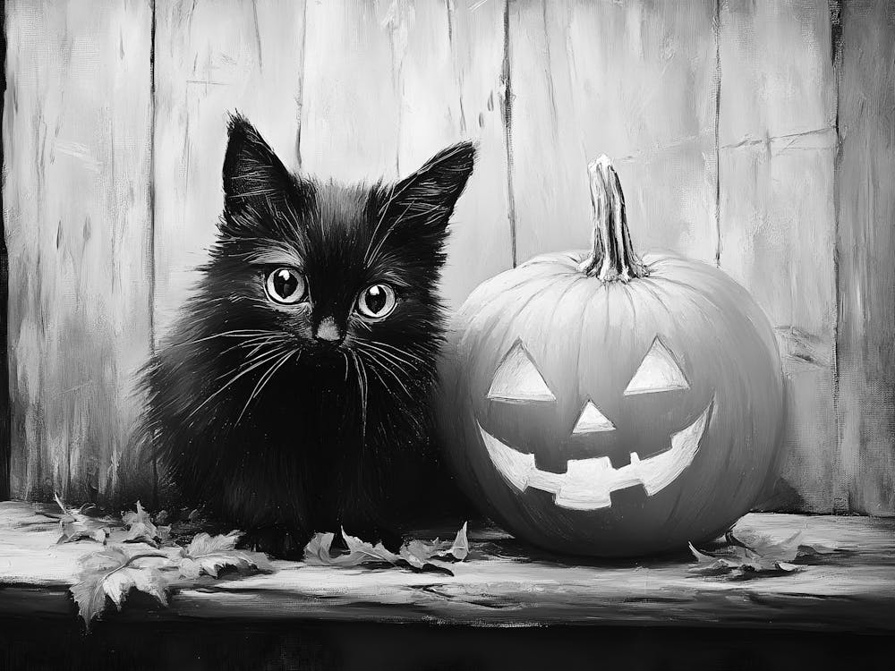 Black Cat With Pumpkin 4