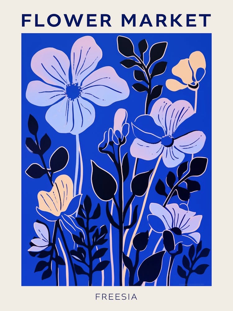 Affiche Marché Aux Fleurs Bleu Freesia 1