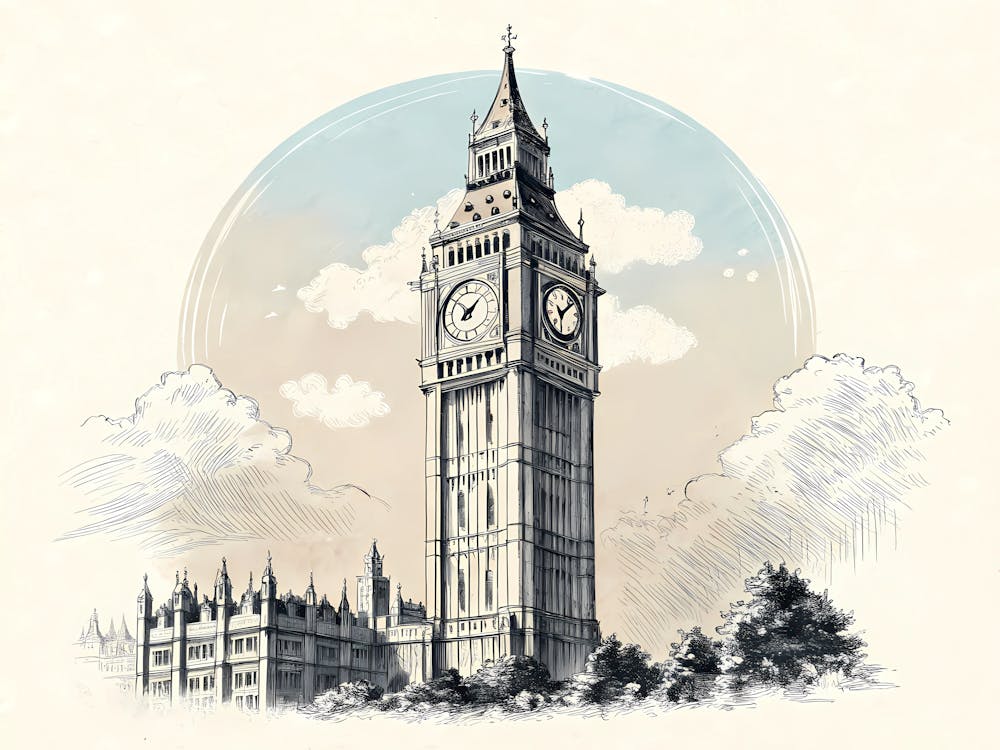 Minimalist Ink Sketch Of Classic European Clock