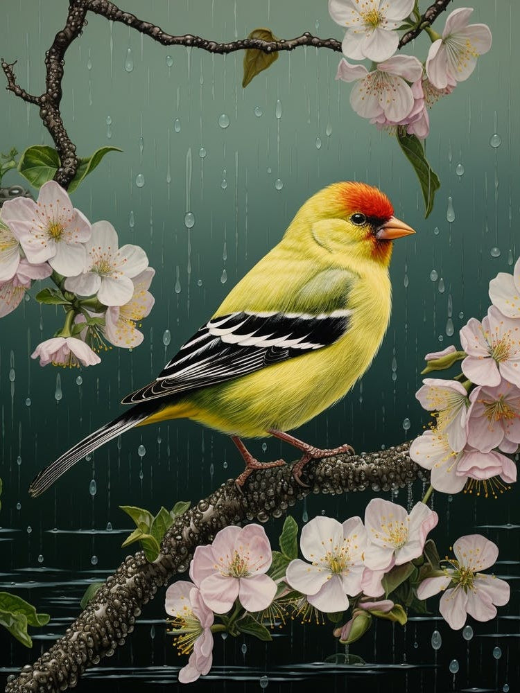 Ohara Koson Inspired Bird Painting American Goldfinch 2