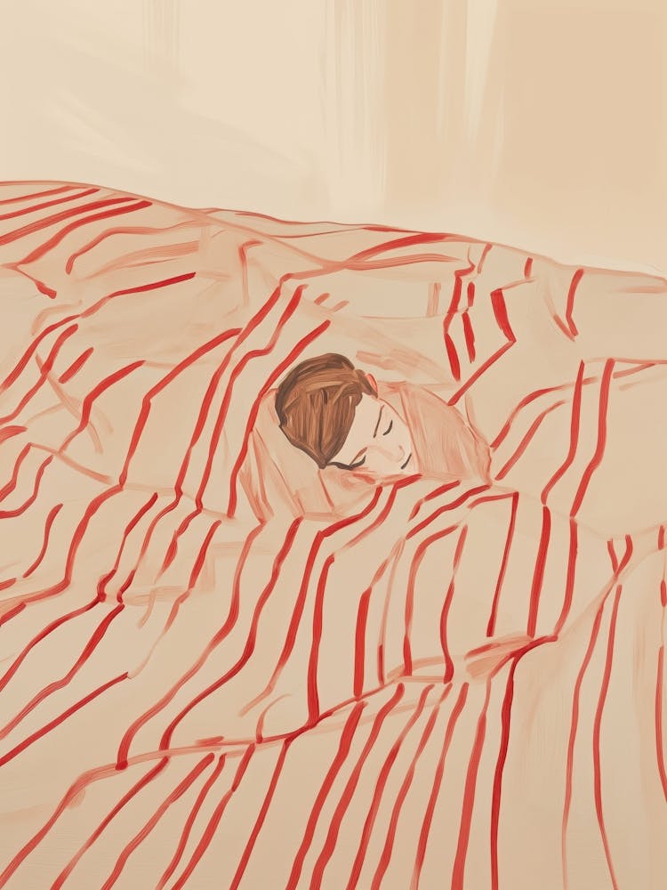 Sleeping Girl In Striped Bed