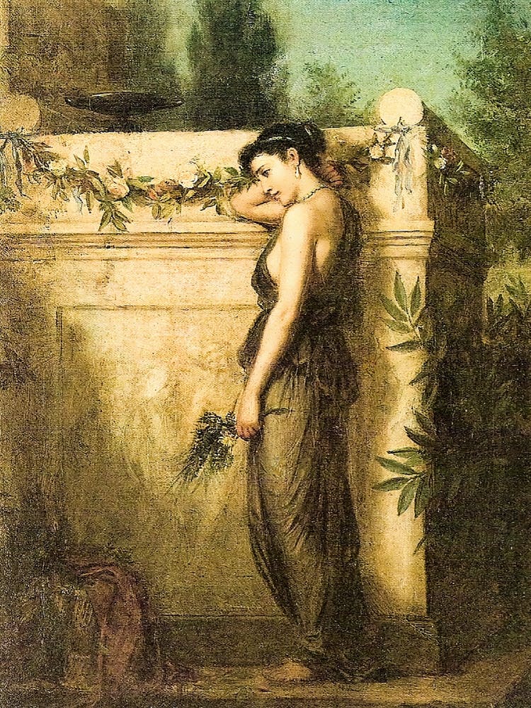 Gone but Not Forgotten by John William Waterhouse Remastered Oil Painting Grief Death Mythological Goddess Witchy Pagan Legend High Definition Dreamy