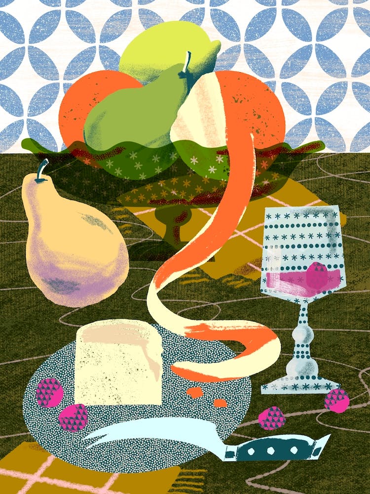 Cheese Wine And Fruits Food Still Life