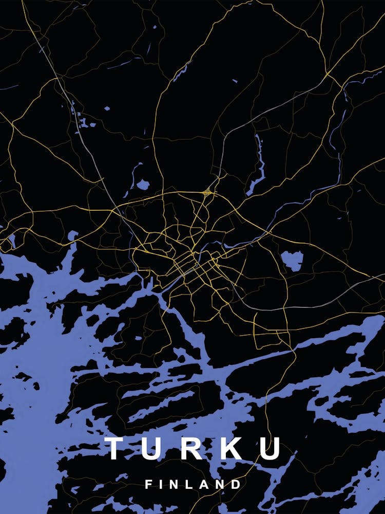 Turku Finland City Map Black and Gold