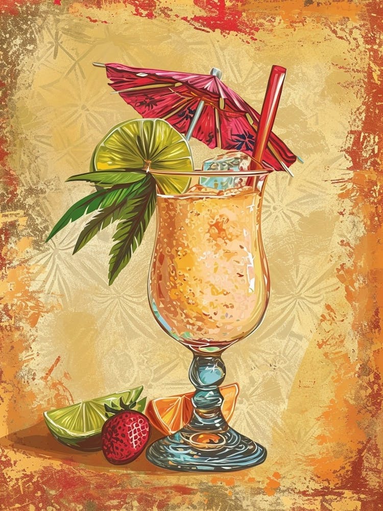 Abstract Pina Colada Vintage Illustration 2
