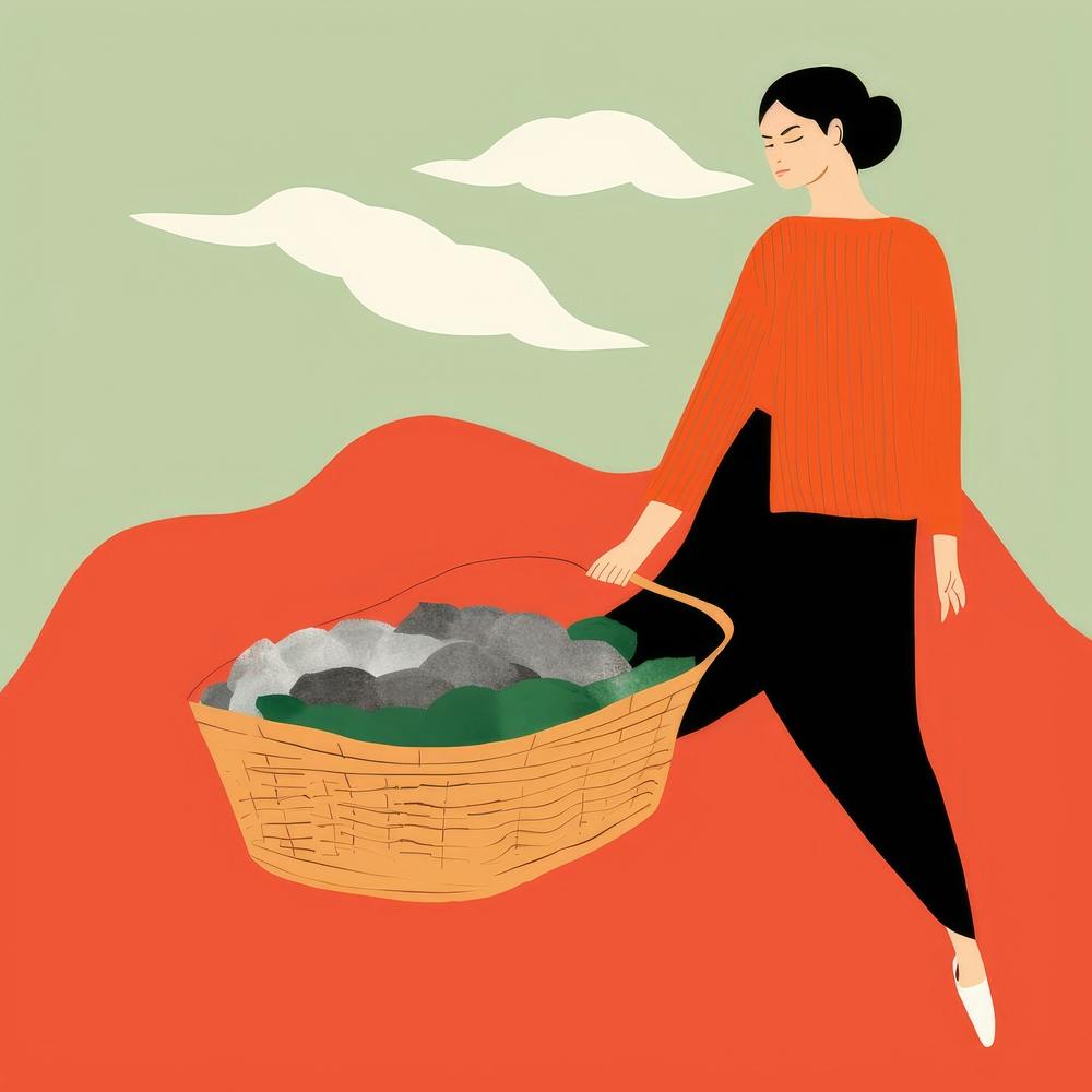 Illustration Of A Woman Carrying A Basket 2