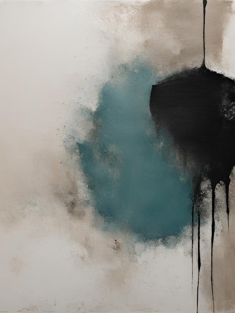 Ink Watercolor Abstract Black and Blue Artwork