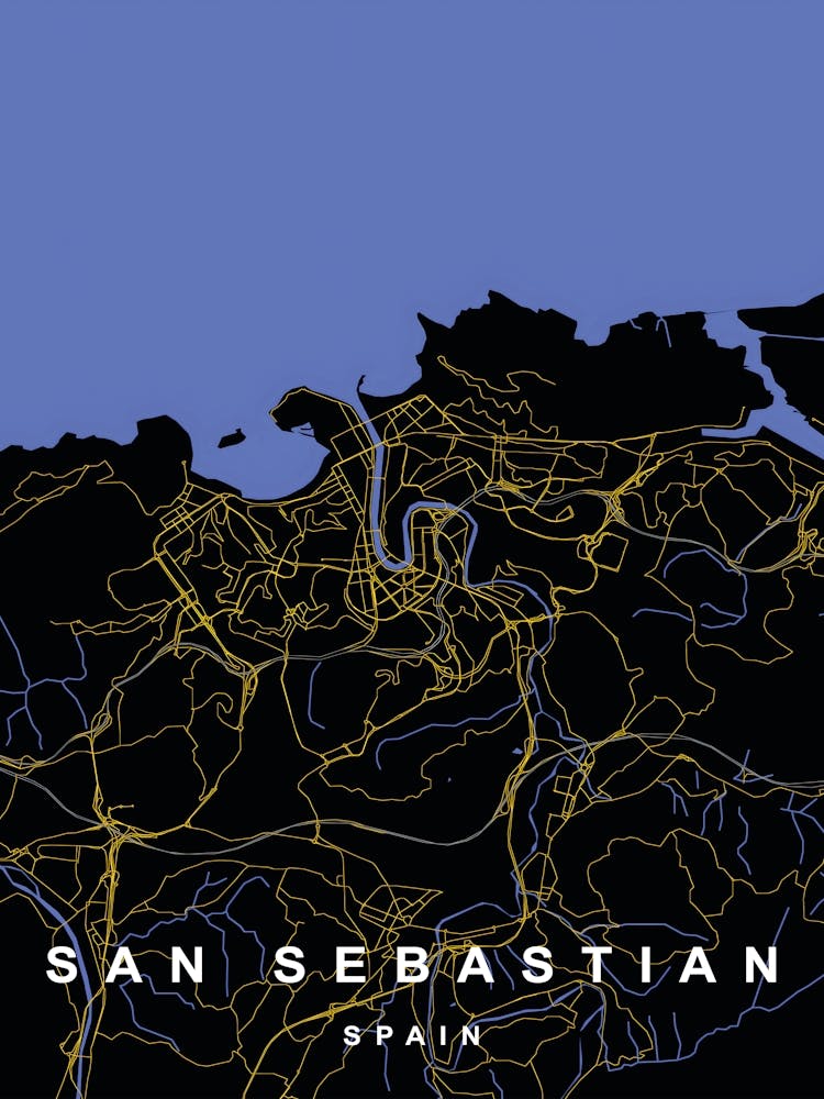 San Sebastian Spain City Map Black and Gold