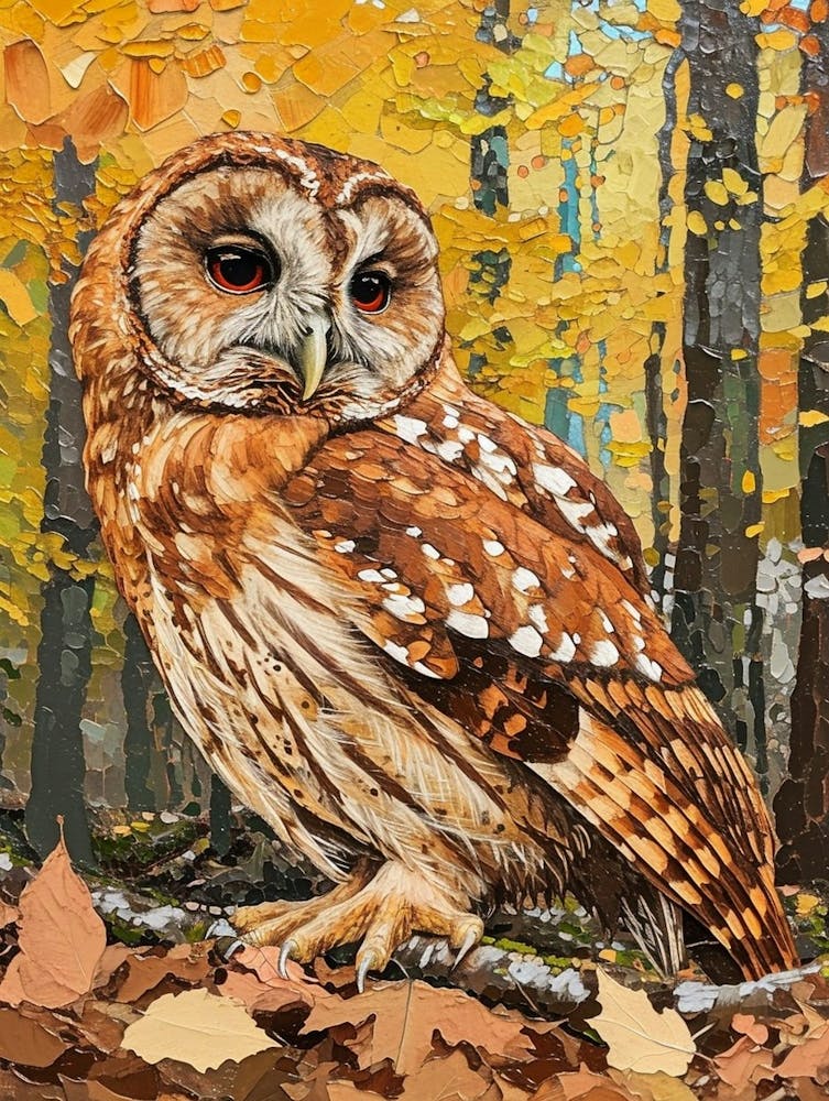 Tawny Owl Relief Illustration 4