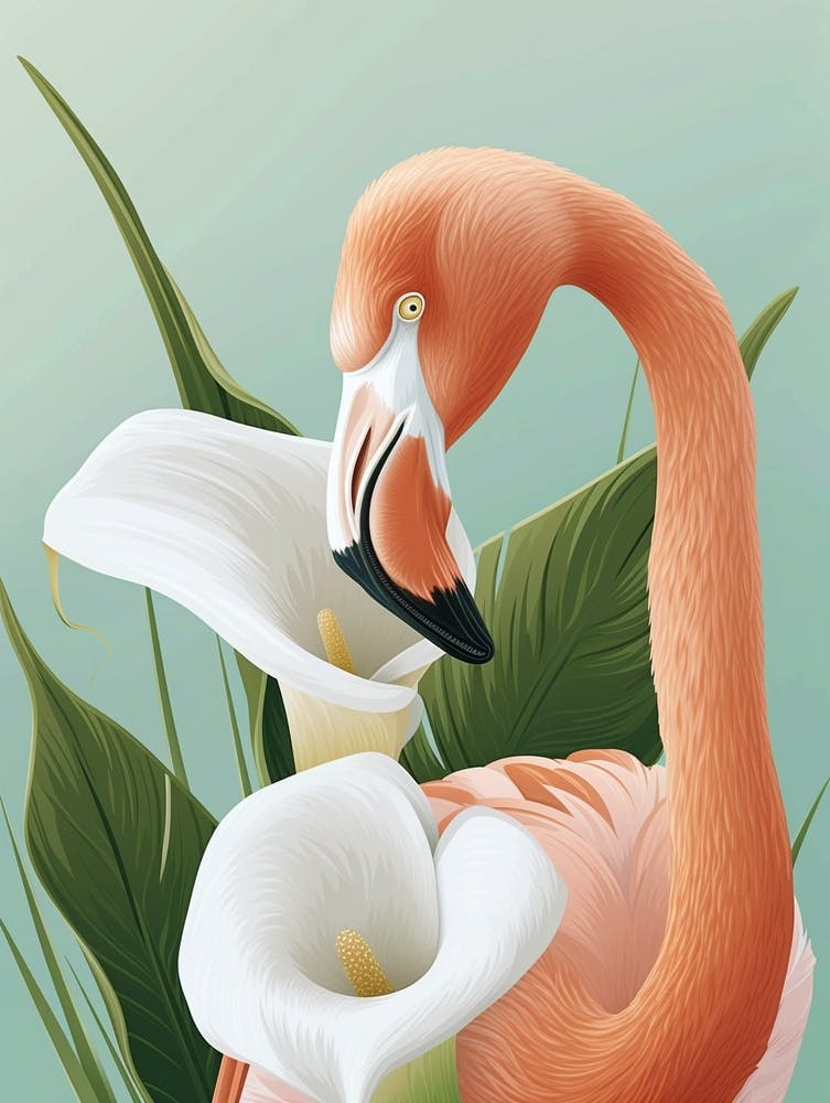 American Flamingo And Calla Lily Minimalist Illustration 4