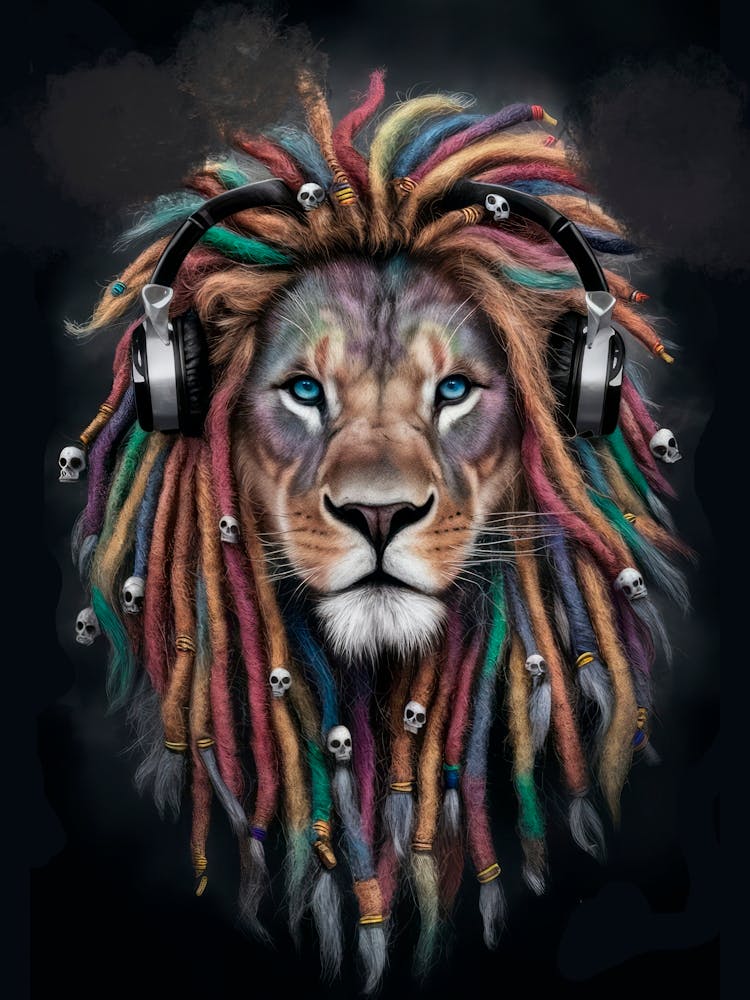 Lion With Headphones