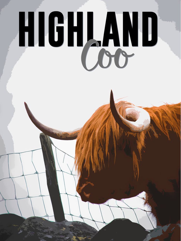 Highland Coo Vintage Style Travel Poster Highland Cow