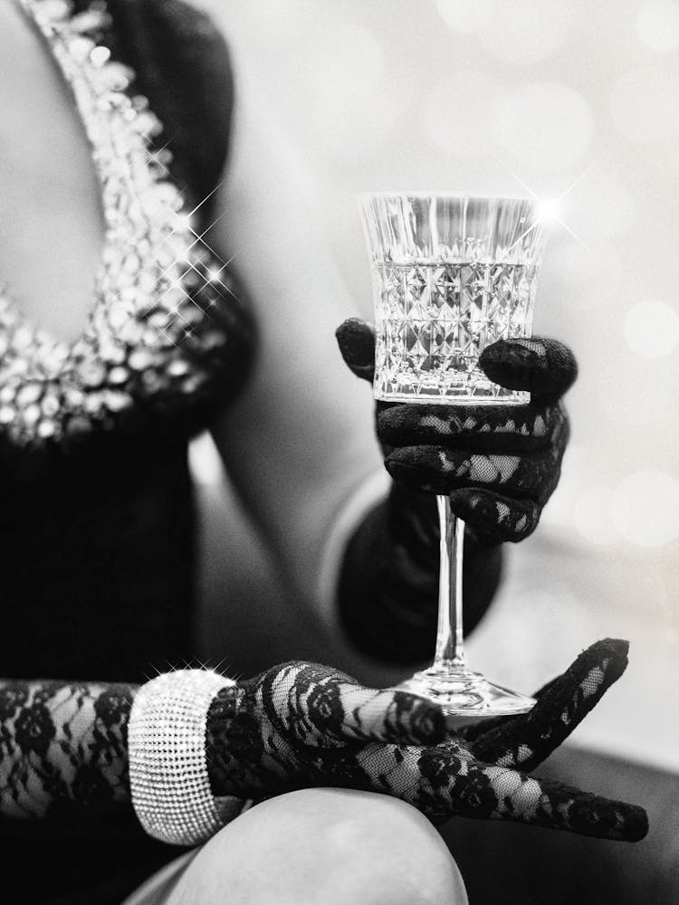 Coquette Girl - Black White Champagne Photo - Female Glitter Glamour Photography - Photograph - Photographs