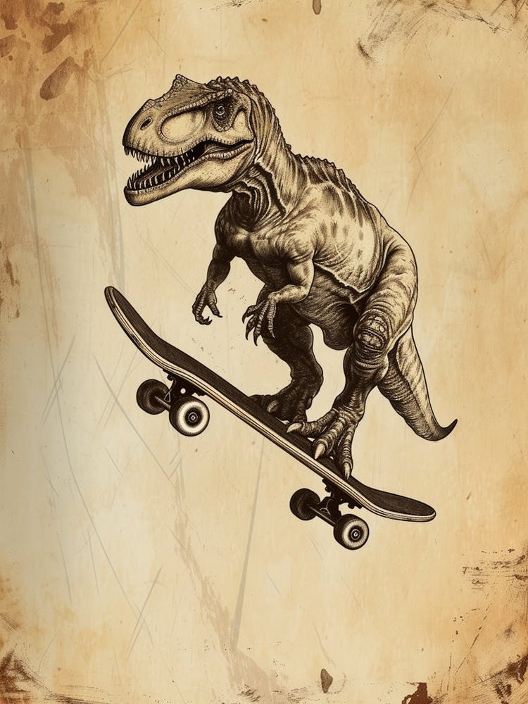 Vintage Tyrannosaurus Dinosaur On A Skateboard 2