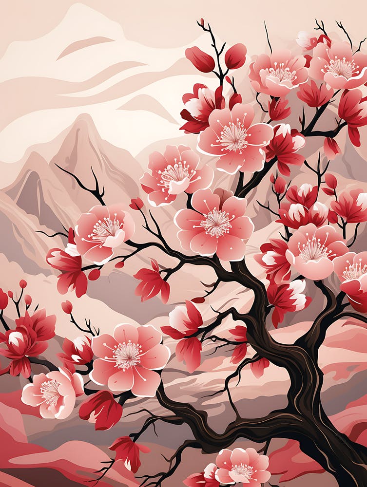 Cherry Blossom Illustration Wall Art 3