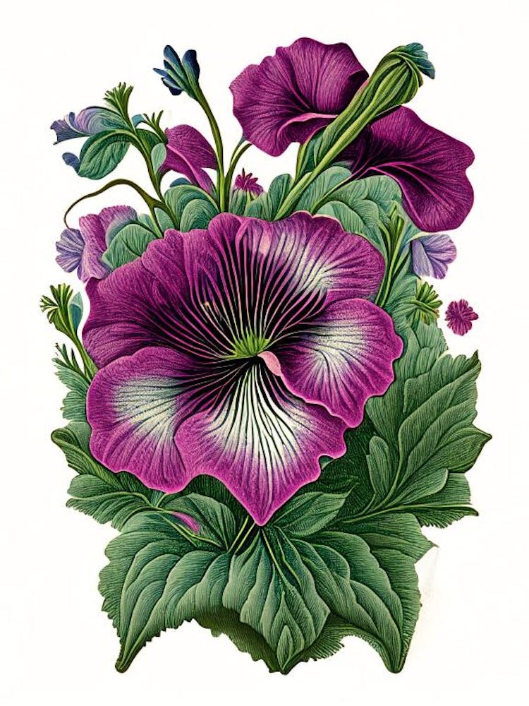 Petunia 1 Floral Botanical Vintage Poster Flower