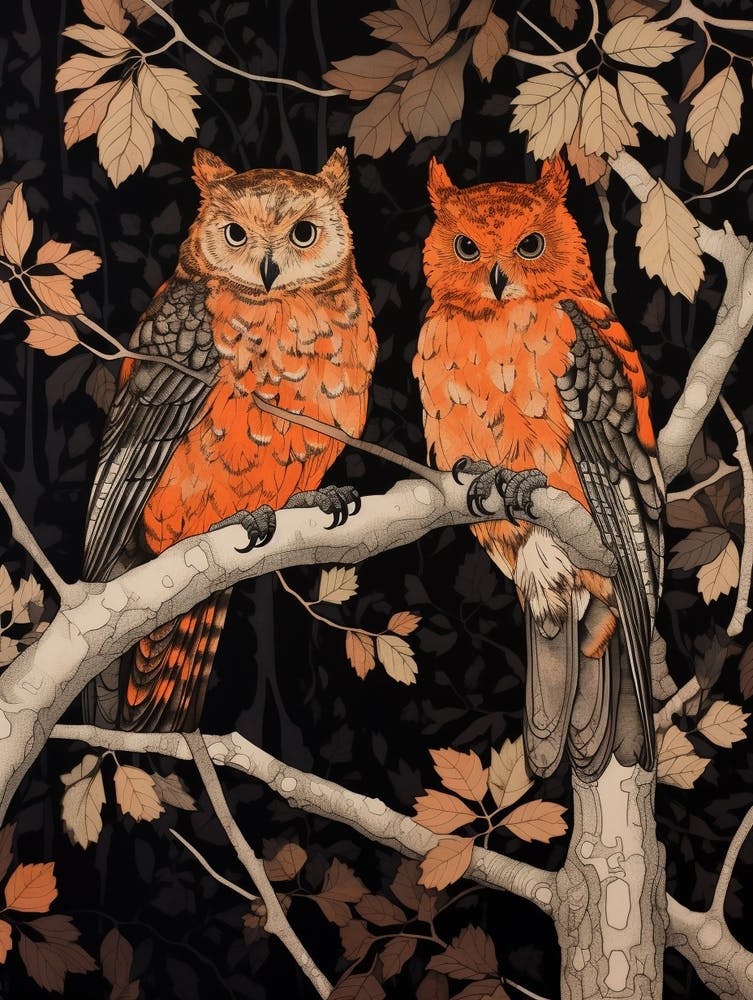 Art Nouveau Birds Poster Eastern Screech Owl 2