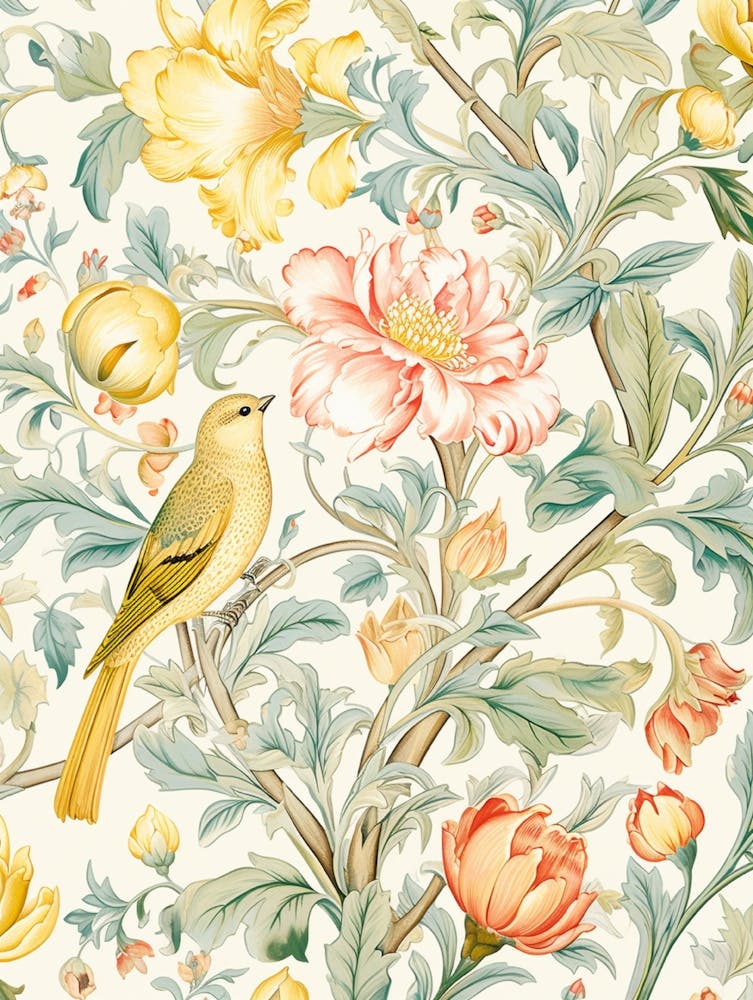 Wallpaper With Birds And Flowers