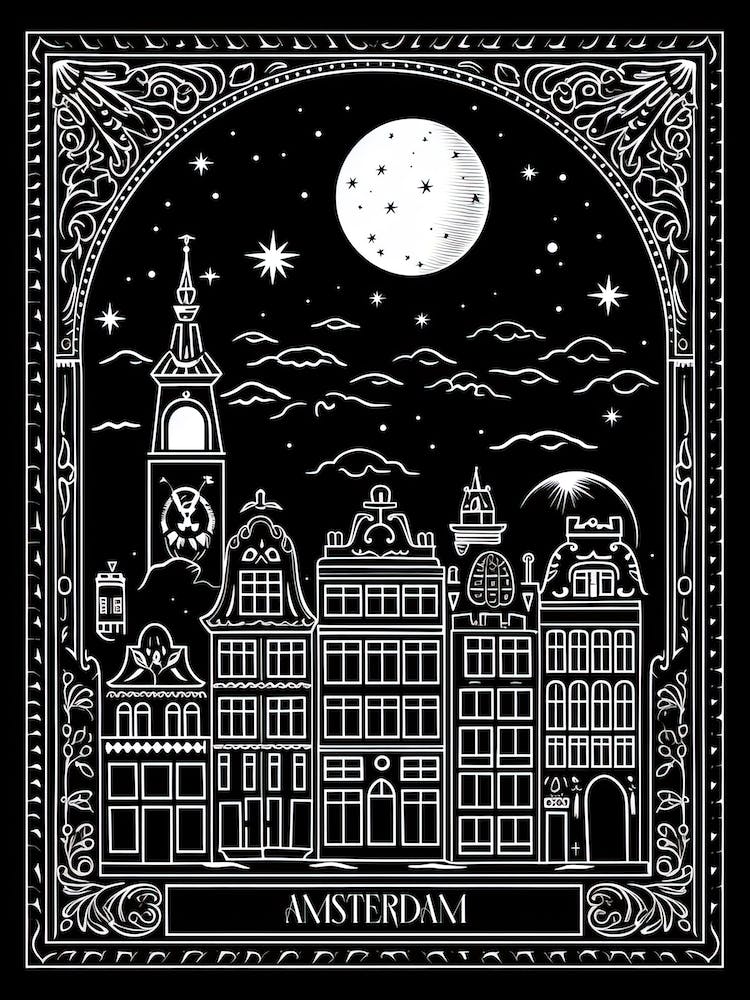 Amsterdam, Netherlands, Tarot Card Travel  Line Art 4