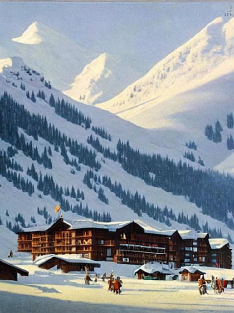 Andermatt, Suisse Affiche de ski Paysage vintage de station de ski 1