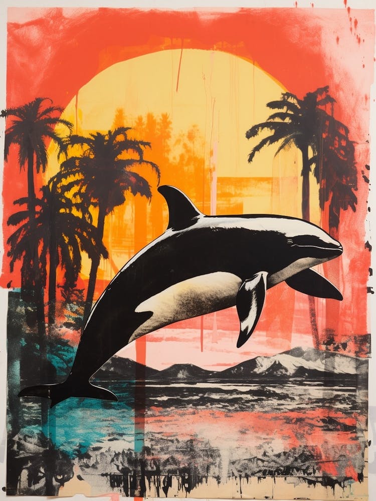 Orca-Wal Pop Art Risographie-inspiriert 3