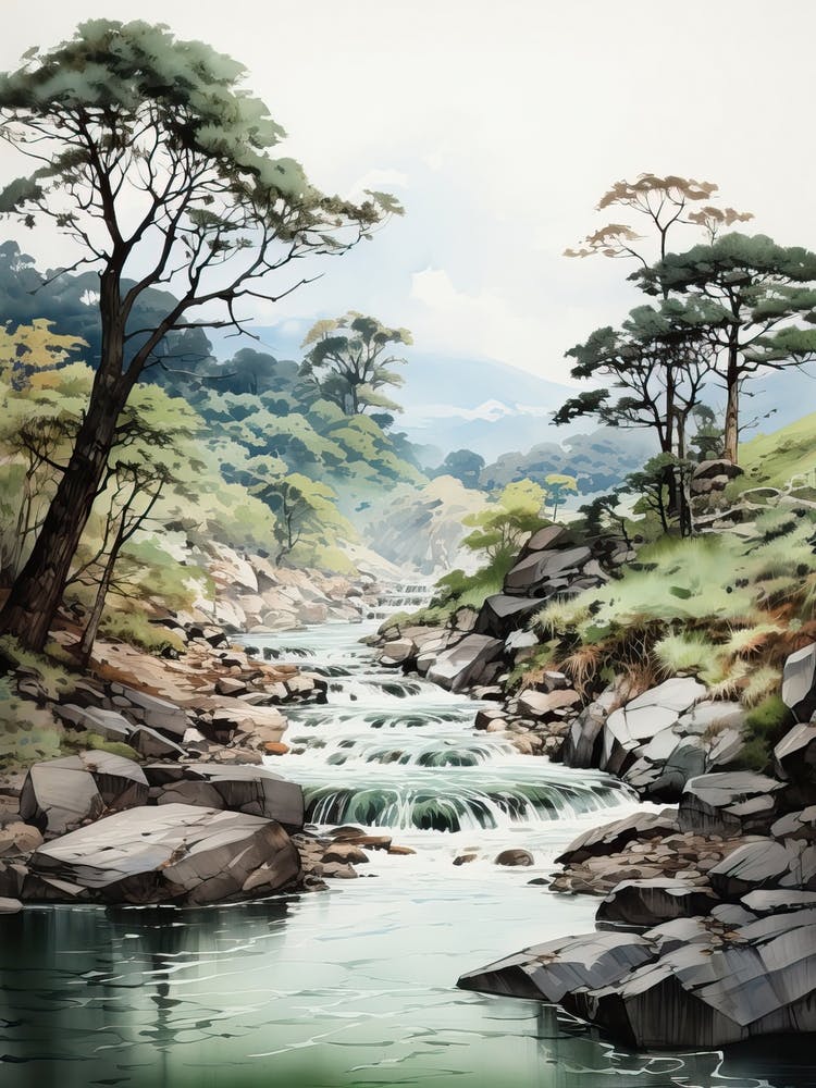 Iya Valley In Tokushima, Japanese Brush Painting, Ukiyo E, Minimal 4