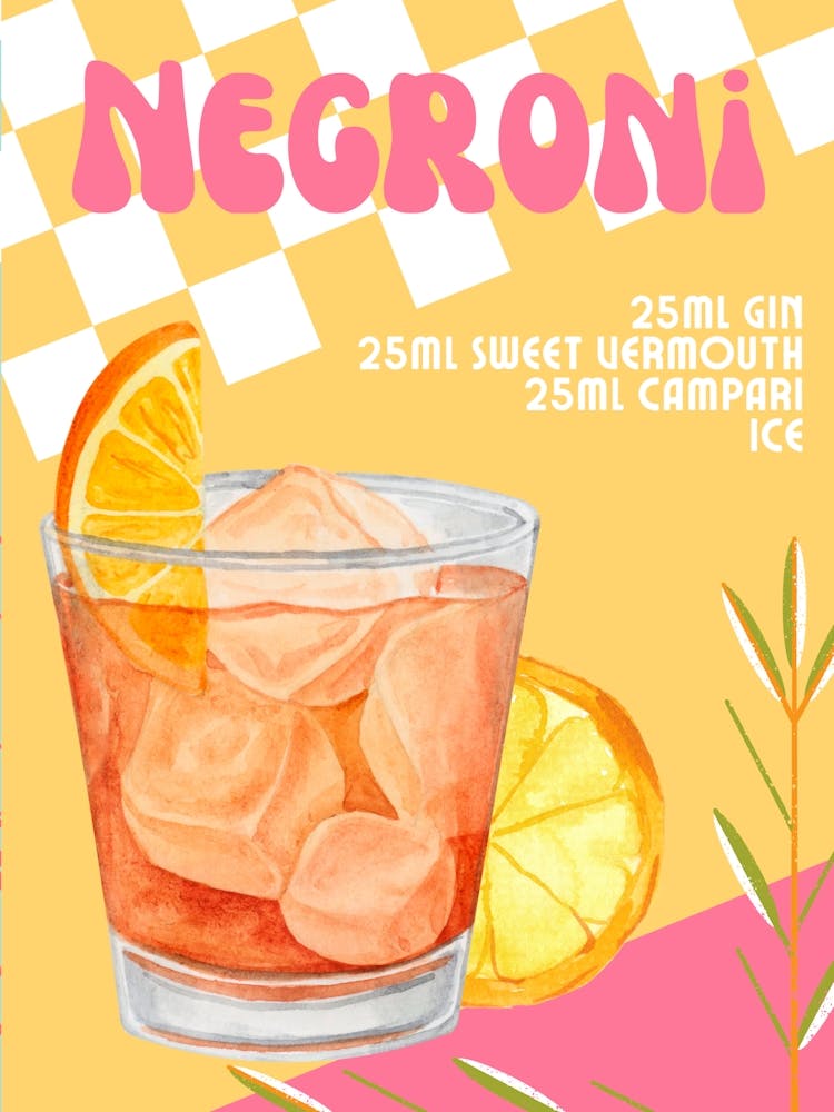 Colourful Retro Negroni Cocktail
