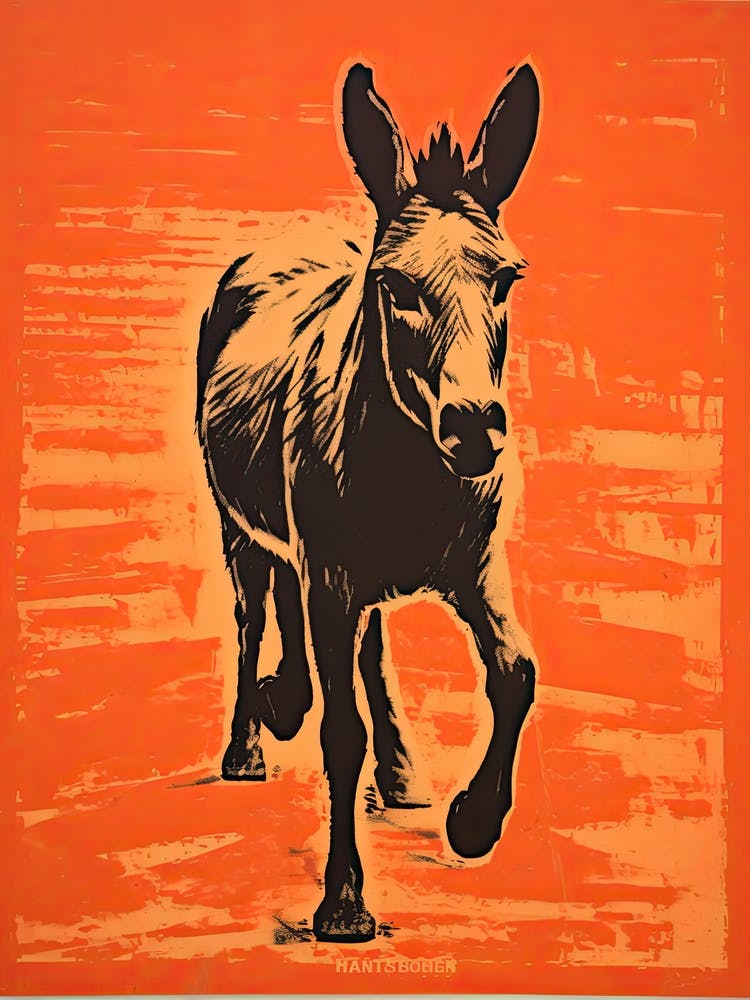 Donkey, Woodblock Animal Drawing 1