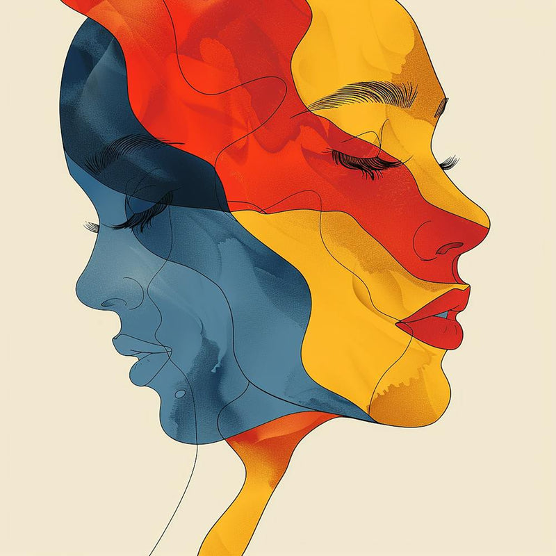 Abstract Portrait Of A Woman - Reflection, Red art, Yellow art, Blue art, city wall art, colorful wall art, home decor, minimal art, modern wall art, wall art, wall decoration, wall print colourful wall art, decor wall art, digital art, digital art downlo