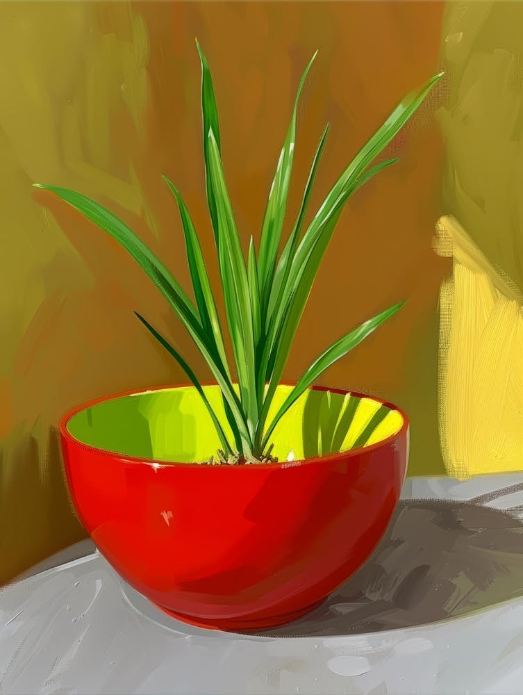 Red Bowl With Plant