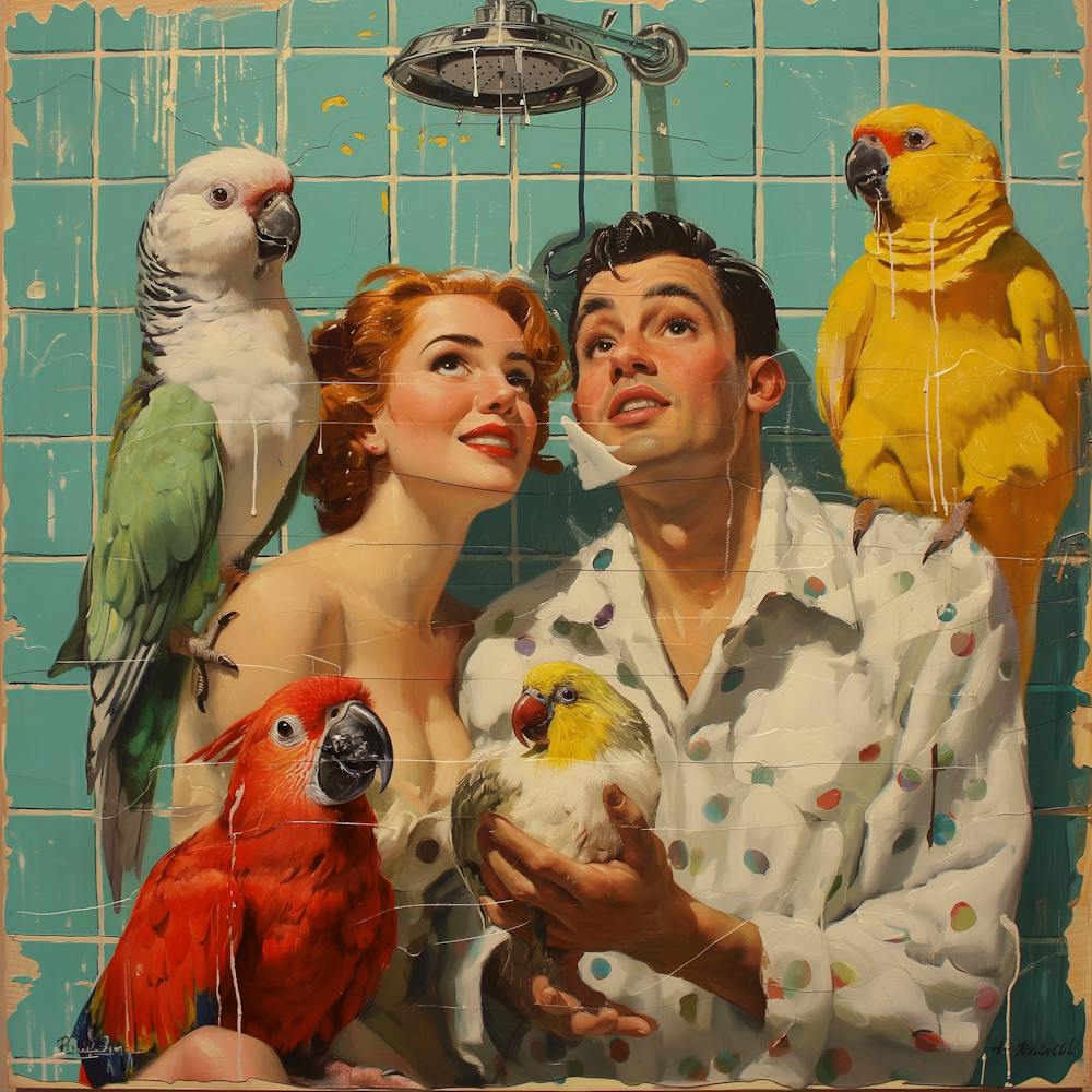 Parrots In The Shower 1