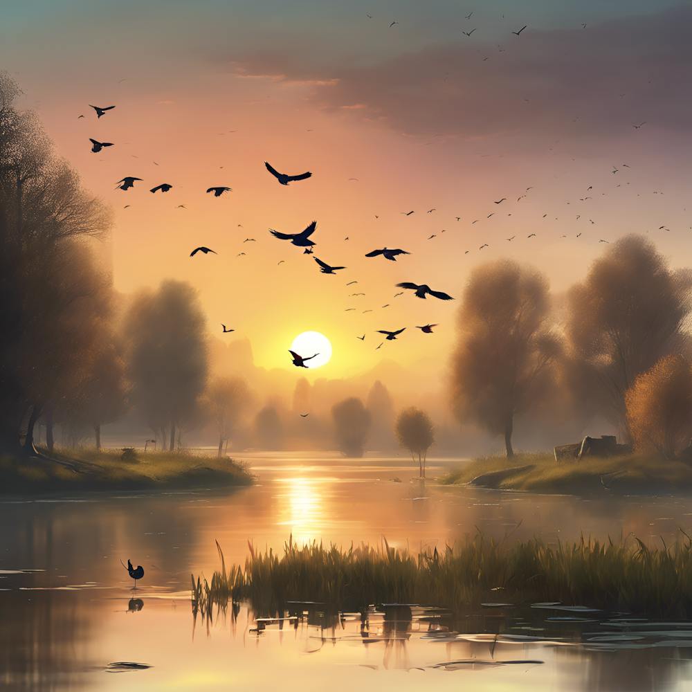 Sunset With Birds