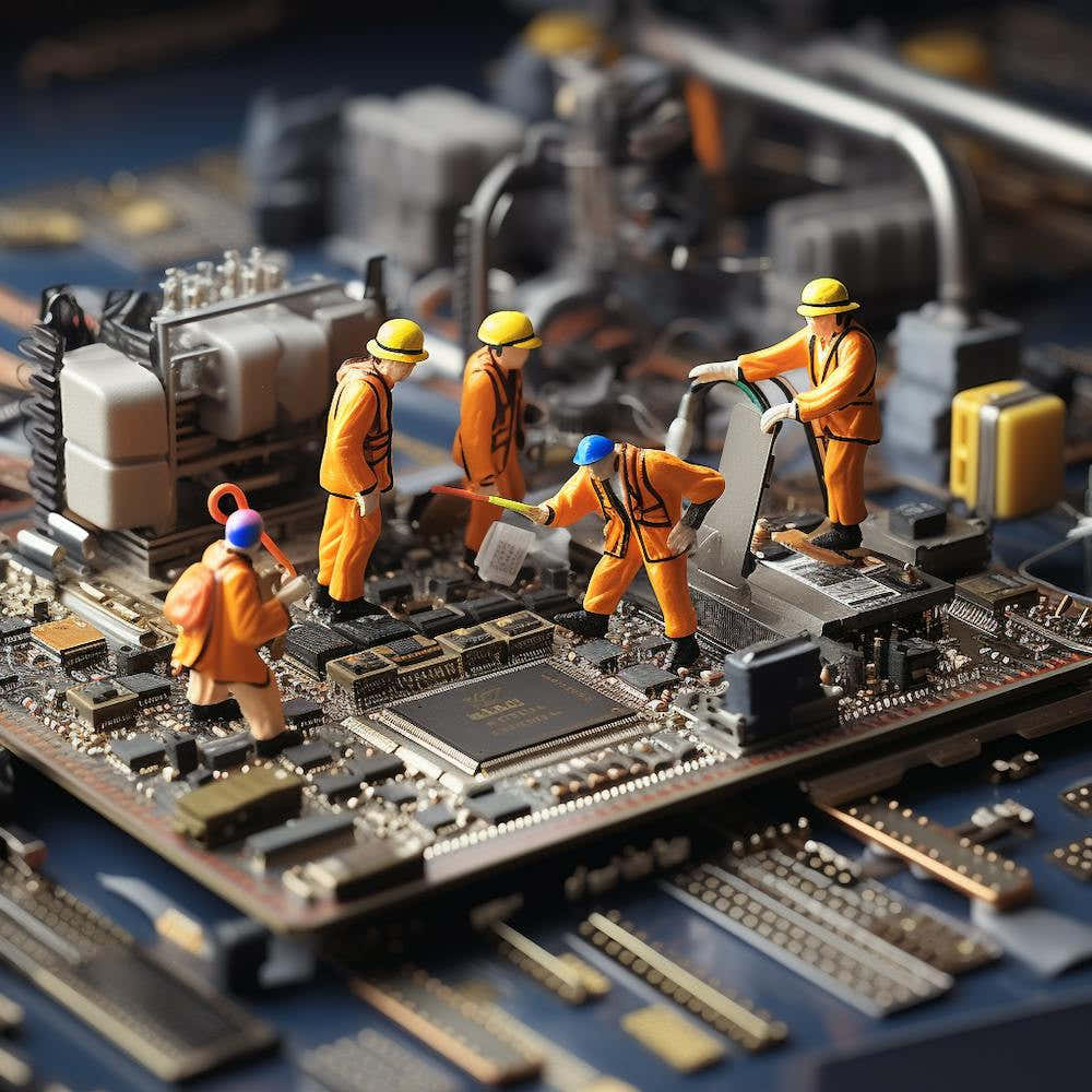 Miniature Workers On A Computer Board 1