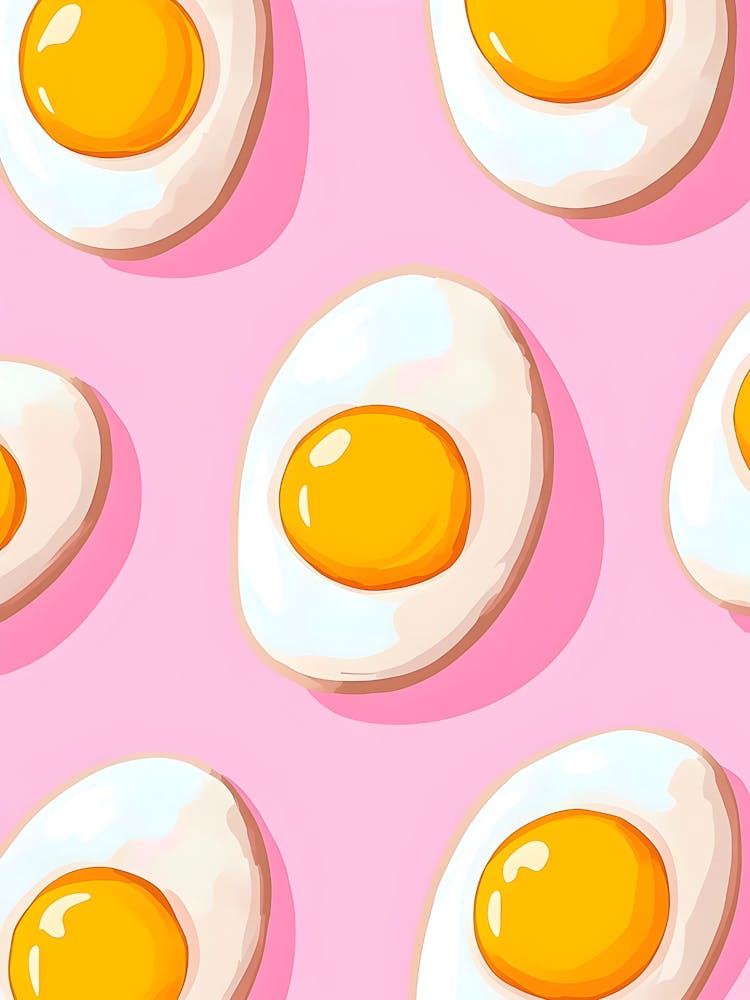 Fried Eggs On Pink Background