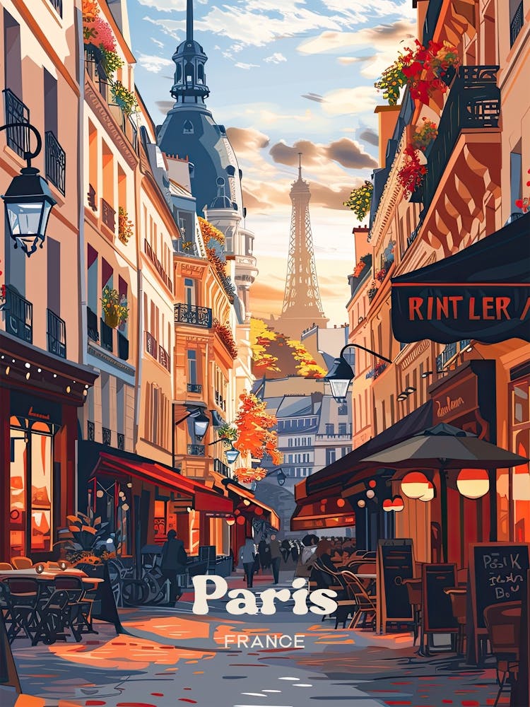 Paris France Romantic Art Illustration