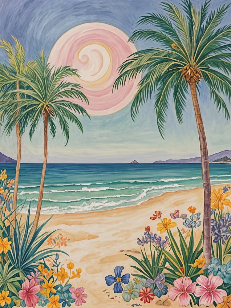 Tropical Beach Paradise In Pastel Colours