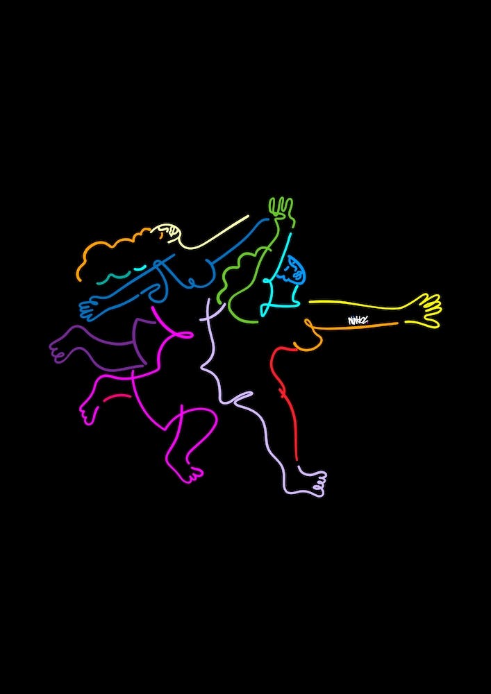 Two Women Running In Colors