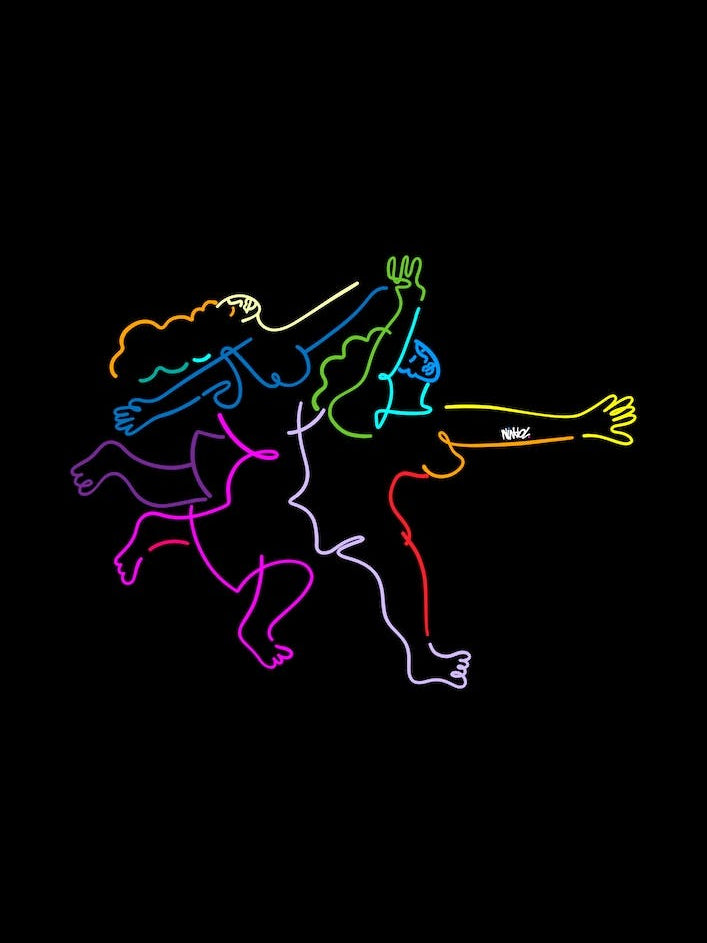 Two Women Running In Colors