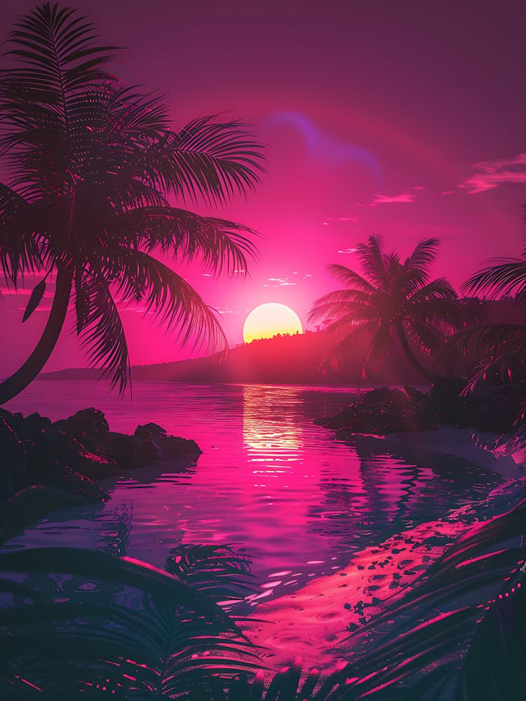 Synthwave Sunset At The Beach 5