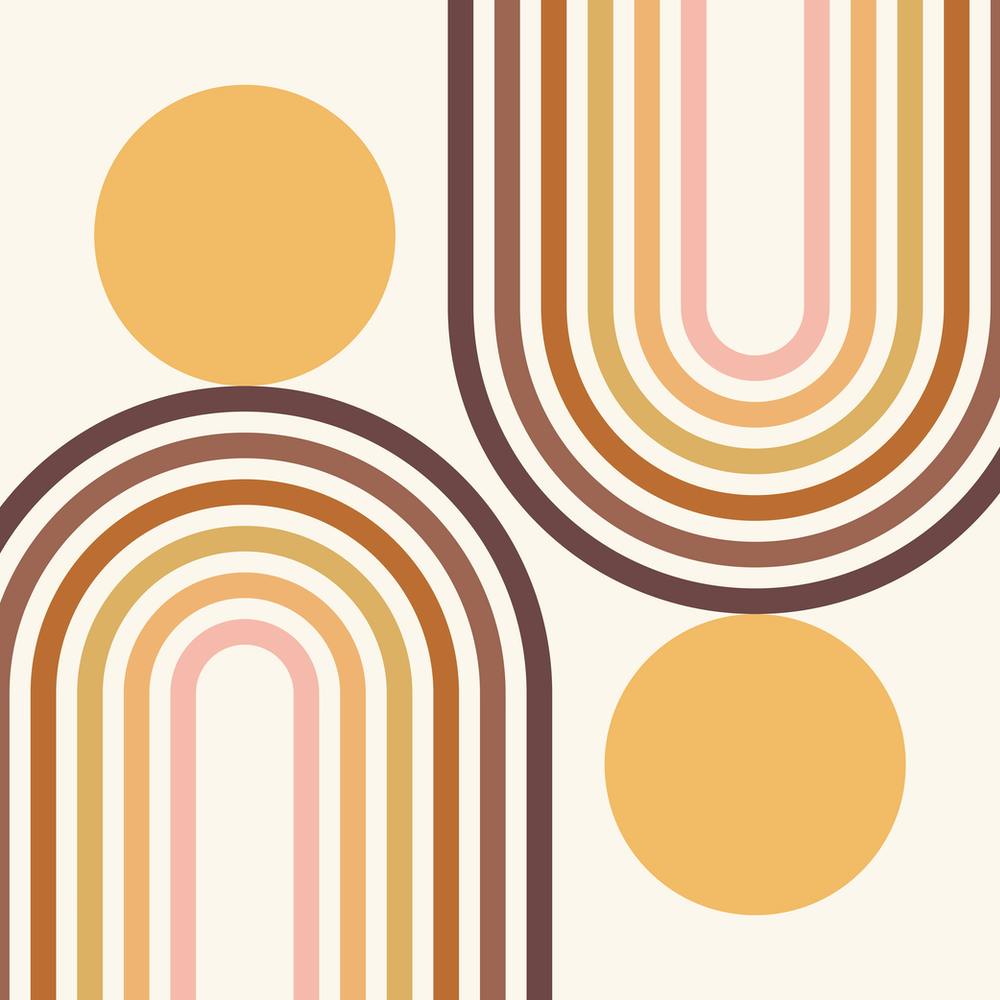 Mid Century Modern Geometric in retro gold brown terracotta (Rainbow and Sun Abstract Design) 1